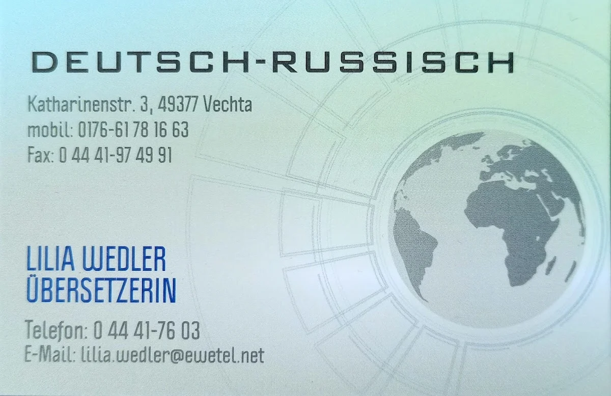 Lilia Wedler - Allgemein beeidigte Übersetzerin/Dolmetscherin für Russisch